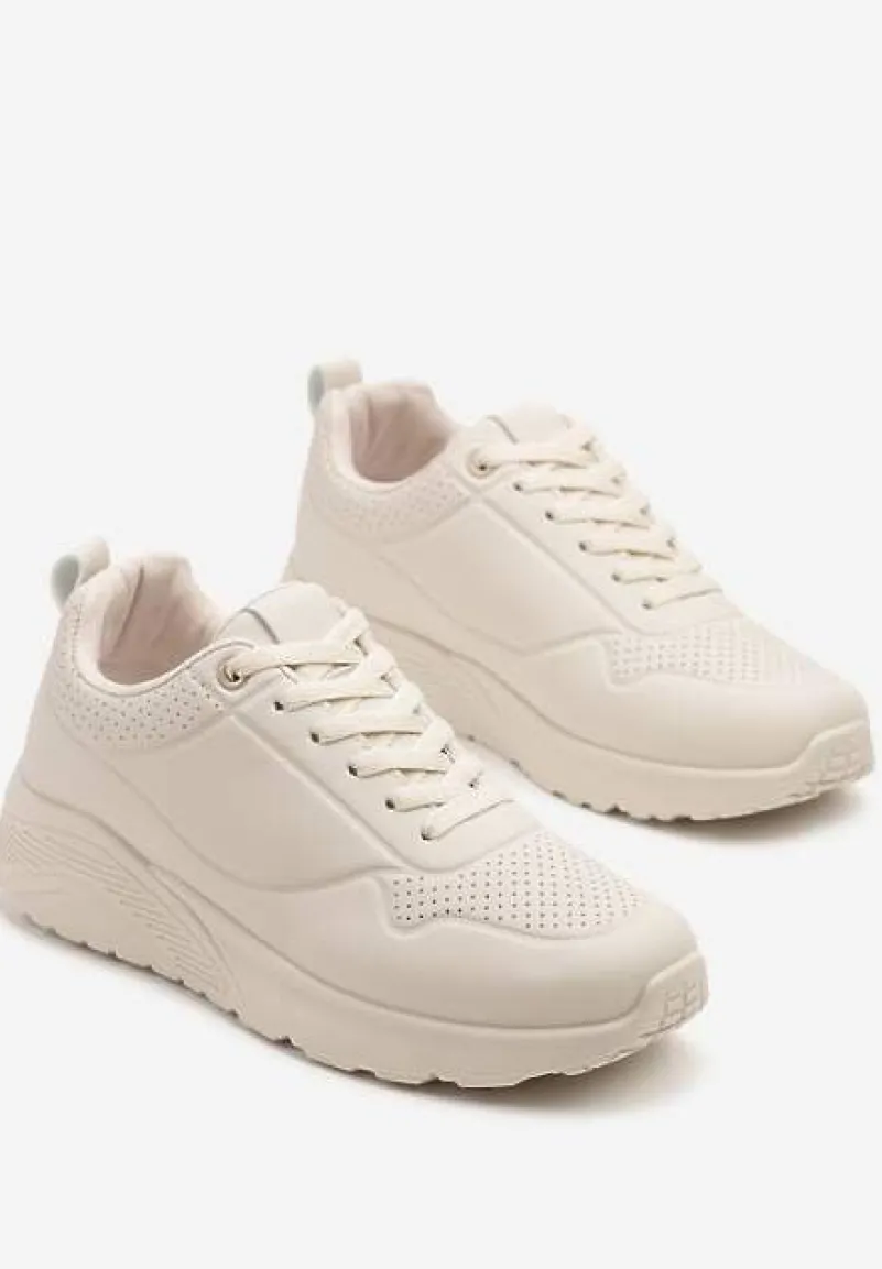 Beżowe Sneakersy z Tłoczoną Cholewką Ulithrena