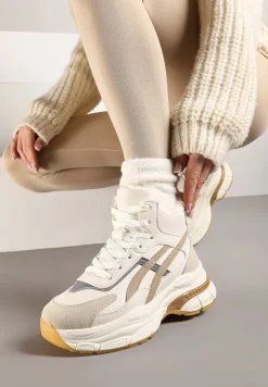 Beżowe Sneakersy za Kostkę na Grubej Podeszwie Luntris