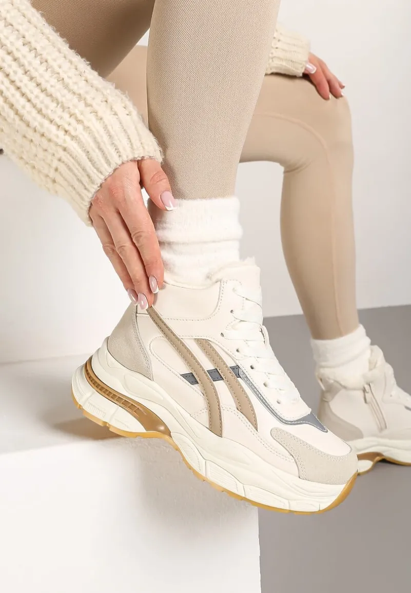 Beżowe Sneakersy za Kostkę na Grubej Podeszwie Luntris