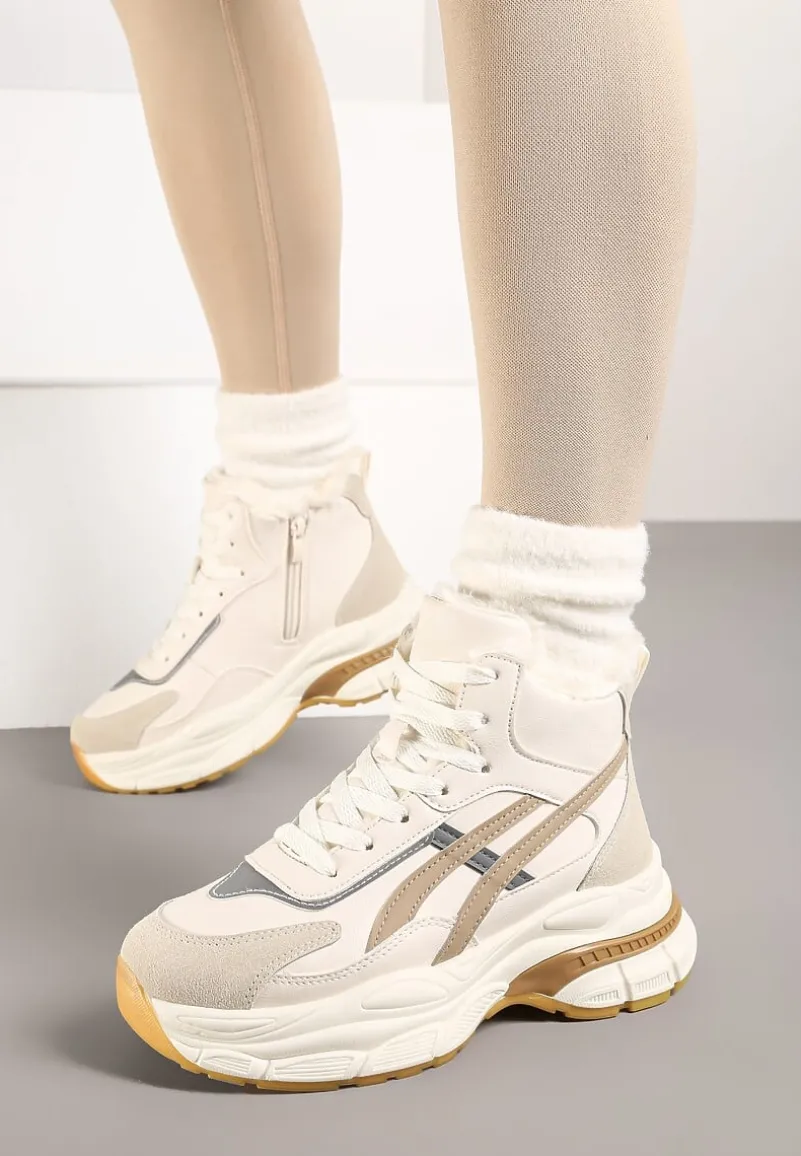 Beżowe Sneakersy za Kostkę na Grubej Podeszwie Luntris