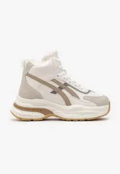 Beżowe Sneakersy za Kostkę na Grubej Podeszwie Luntris