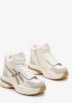 Beżowe Sneakersy za Kostkę na Grubej Podeszwie Luntris