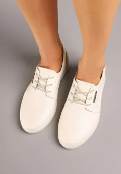 Beżowe Sneakersy ze Skóry Naturalnej z Perforacją Dolianea