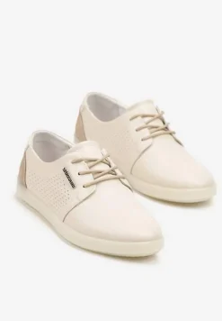 Beżowe Sneakersy ze Skóry Naturalnej z Perforacją Dolianea