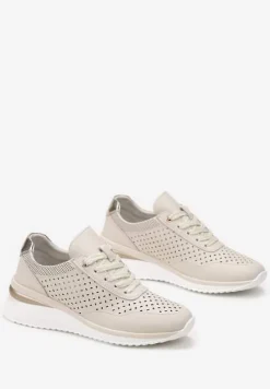 Beżowe Sneakersy ze Skóry Naturalnej z Ozdobnymi Wstawkami Molma