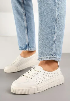 Beżowe Sneakersy ze Skóry Naturalnej z Perforacją Isolena