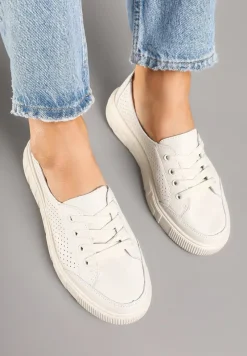 Beżowe Sneakersy ze Skóry Naturalnej z Perforacją Isolena