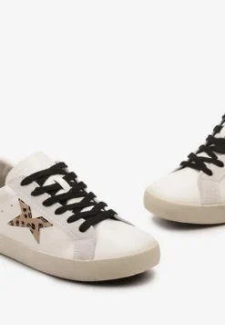 Beżowe Sneakersy ze Sznurowaniem Naszywką Gwiazdki i Brokatem Querena