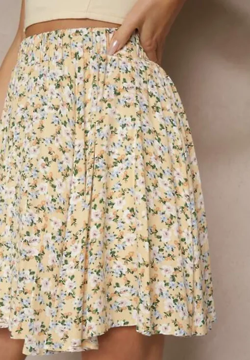 Beżowe Spódnico-Szorty High Waist w Kwiaty Sunevra
