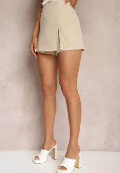Beżowe Spódnico-Szorty High Waist z Rozcięciem Vikone