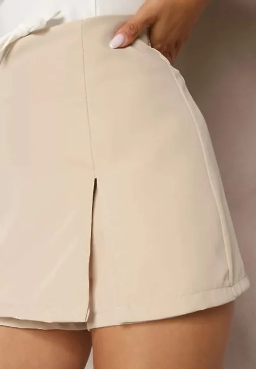 Beżowe Spódnico-Szorty High Waist z Rozcięciem Vikone