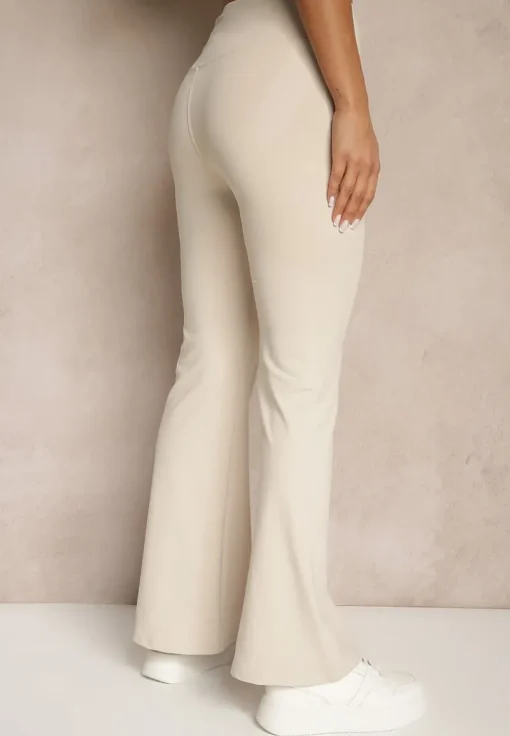Beżowe Spodnie Dzwony Legginsy High Waist Onellin