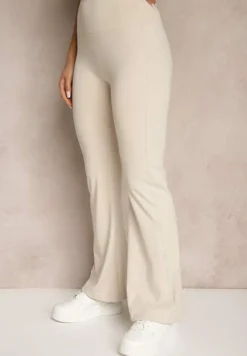 Beżowe Spodnie Dzwony Legginsy High Waist Onellin