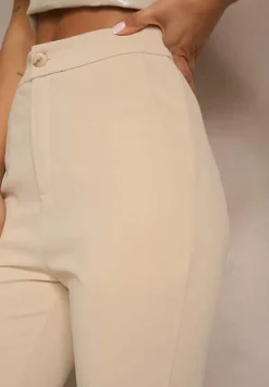 Beżowe Spodnie High Waist Dzwony z Wiskozą Blazza