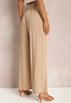 Beżowe Spodnie Szerokie Phiorephis