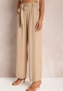 Beżowe Spodnie Szerokie Phiorephis