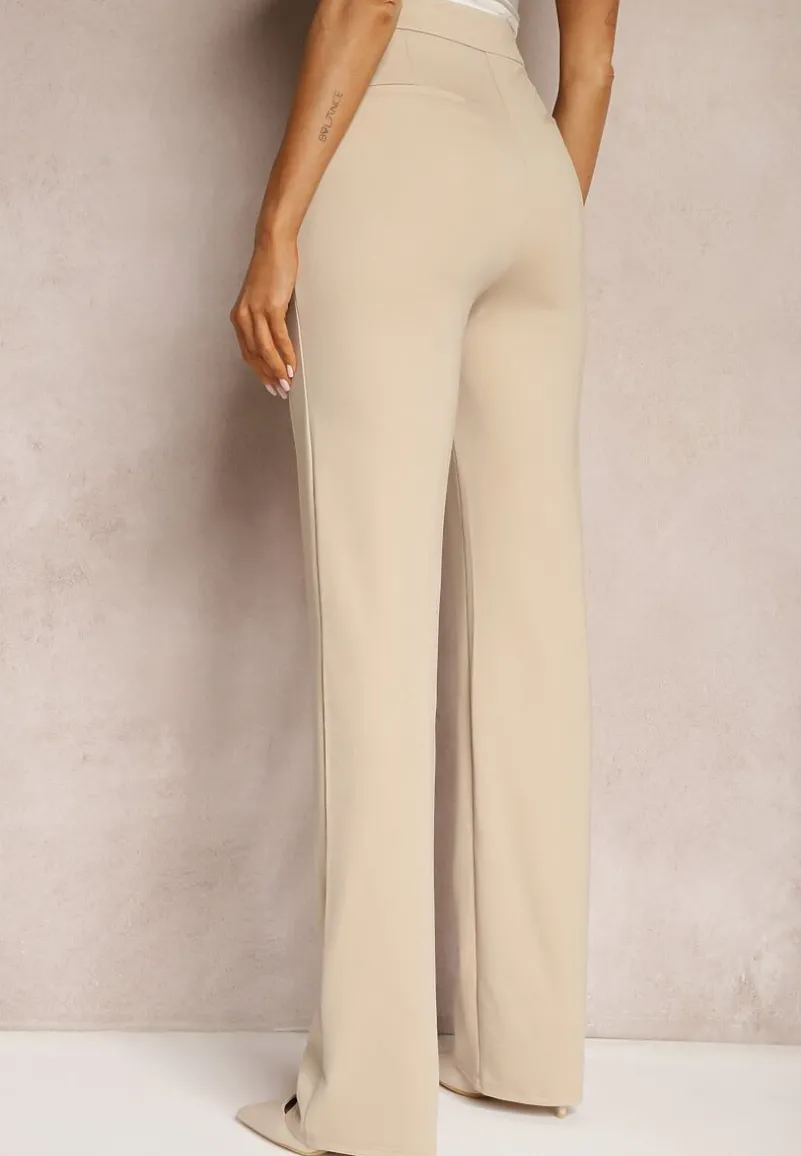 Beżowe Spodnie Szerokie Tanora