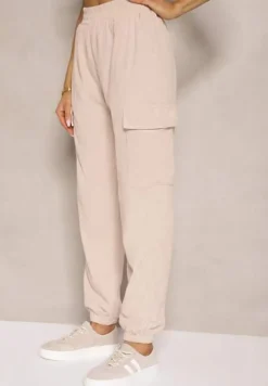 Beżowe Spodnie Typu Cargo High Waist Worseli