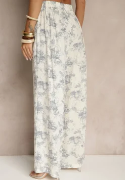 Beżowe Spodnie z Bawełny o Szerokim Kroju High Waist Tilressa