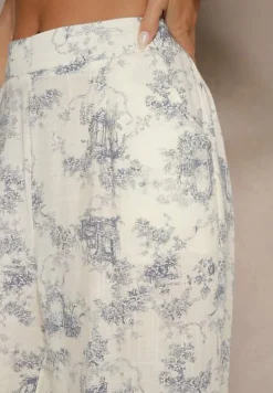 Beżowe Spodnie z Bawełny o Szerokim Kroju High Waist Tilressa