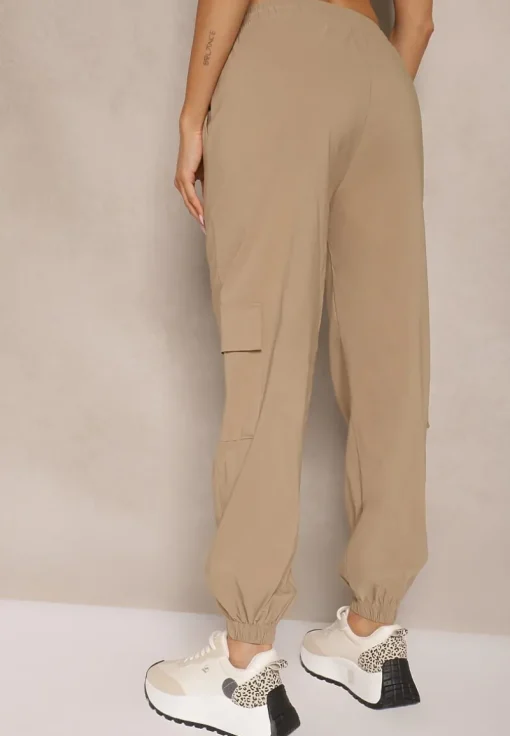Beżowe Spodnie z Wiskozą Cargo High Waist Arrioelle