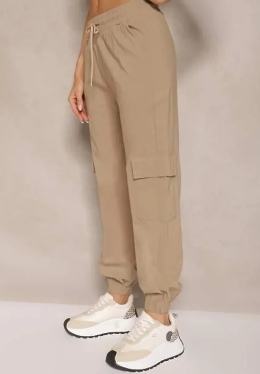 Beżowe Spodnie z Wiskozą Cargo High Waist Arrioelle