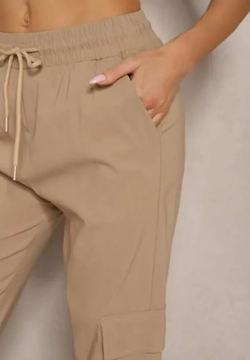 Beżowe Spodnie z Wiskozą Cargo High Waist Arrioelle