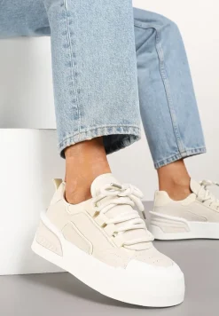 Beżowe Streetwearowe Sneakersy Trampki na Platformie Danenith