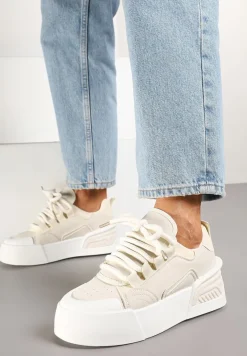 Beżowe Streetwearowe Sneakersy Trampki na Platformie Danenith