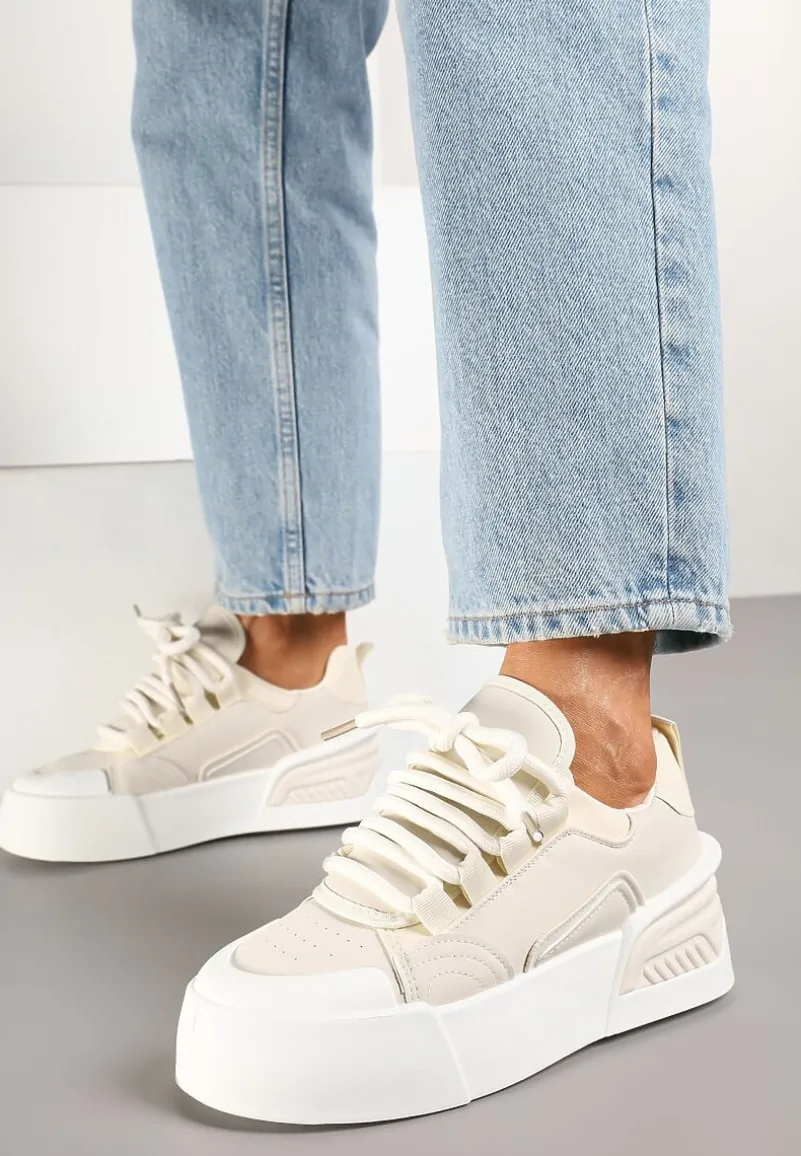 Beżowe Streetwearowe Sneakersy Trampki na Platformie Danenith