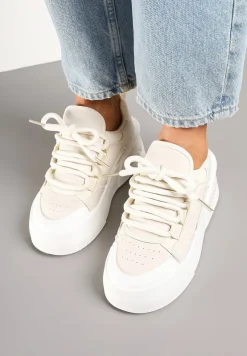 Beżowe Streetwearowe Sneakersy Trampki na Platformie Danenith