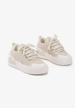 Beżowe Streetwearowe Sneakersy Trampki na Platformie Danenith