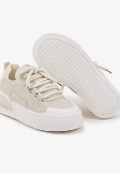 Beżowe Streetwearowe Sneakersy Trampki na Platformie Danenith