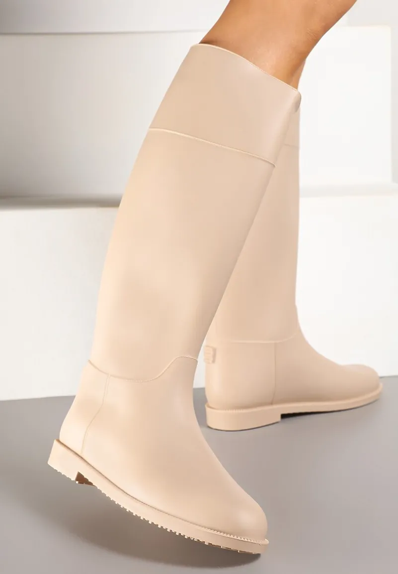 Beżowe Stylowe Kalosze w Stylu Oficerek Nelreia
