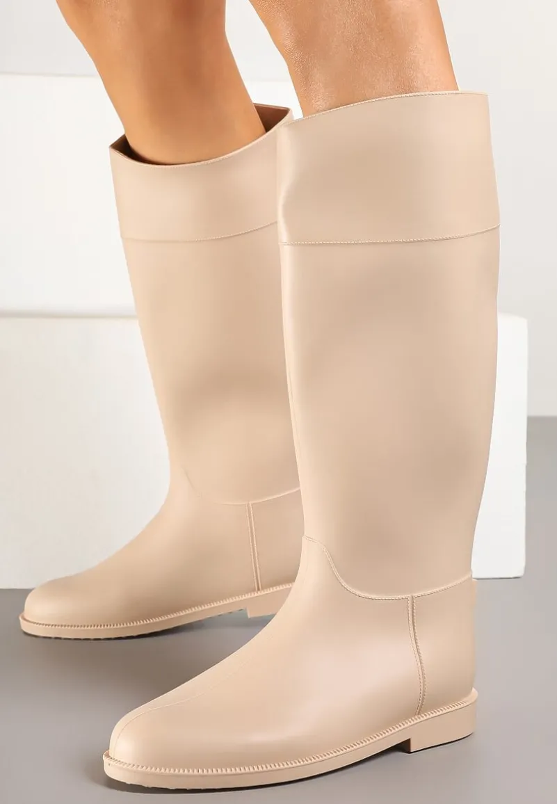 Beżowe Stylowe Kalosze w Stylu Oficerek Nelreia