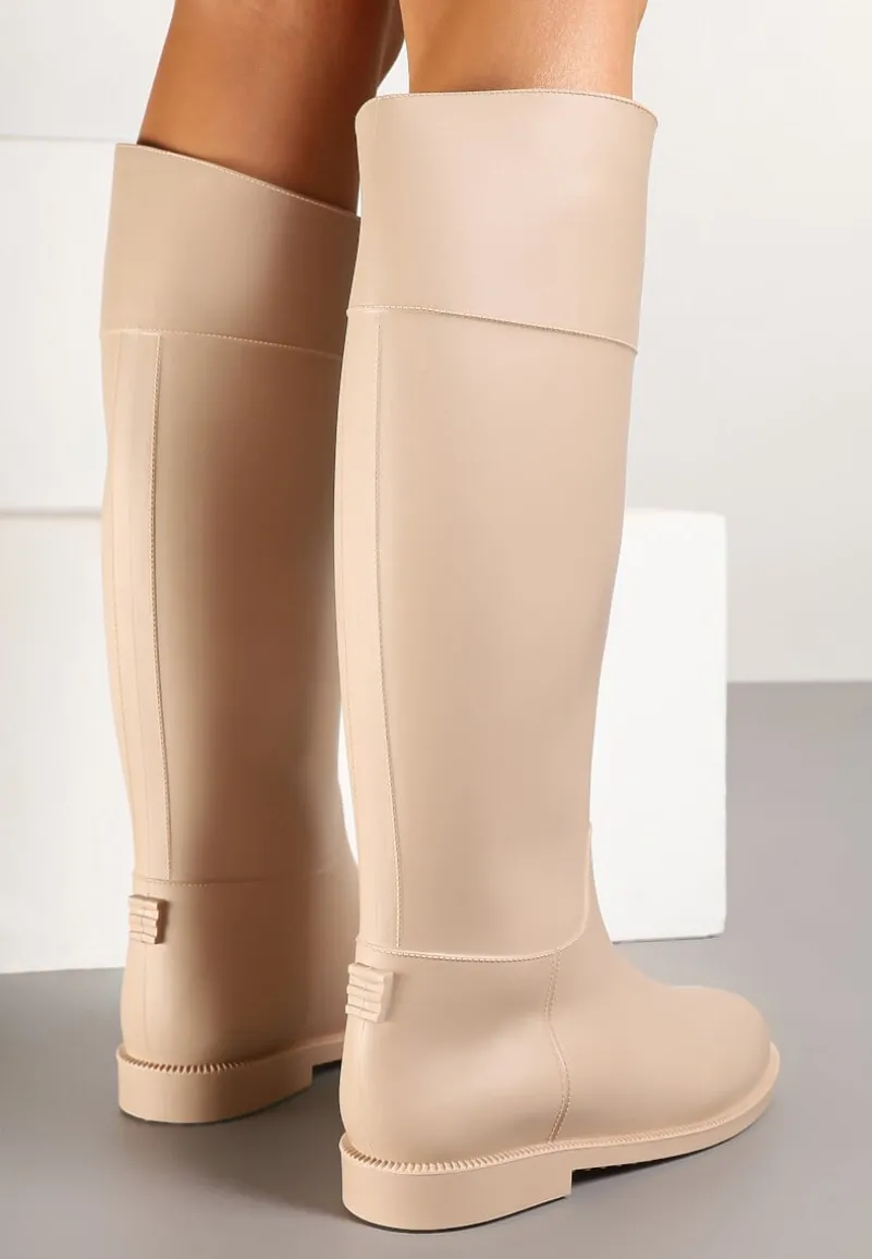 Beżowe Stylowe Kalosze w Stylu Oficerek Nelreia