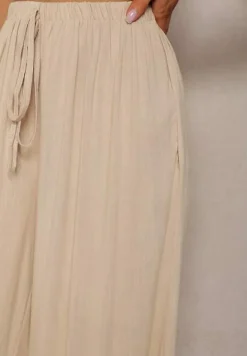 Beżowe Szerokie Spodnie High Waist z Gumką w Talii Ilnena