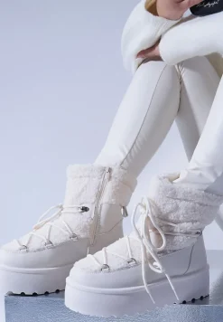 Beżowe Sznurowane Śniegowce Vices na Platformie z Futerkiem Ravorelle