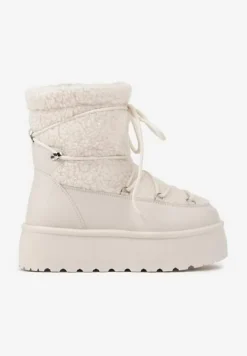 Beżowe Sznurowane Śniegowce Vices na Platformie z Futerkiem Ravorelle