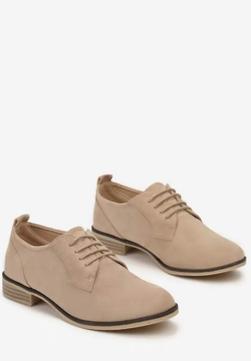 Beżowe Sznurowane Półbuty na Płaskim Obcasie Tarlimi