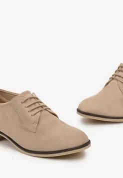 Beżowe Sznurowane Półbuty na Płaskim Obcasie Tarlimi
