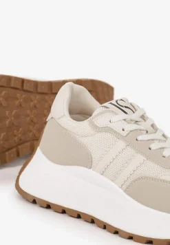 Beżowe Sznurowane Sneakersy Vices na Platformie z Ozdobnymi Paskami Seliniel