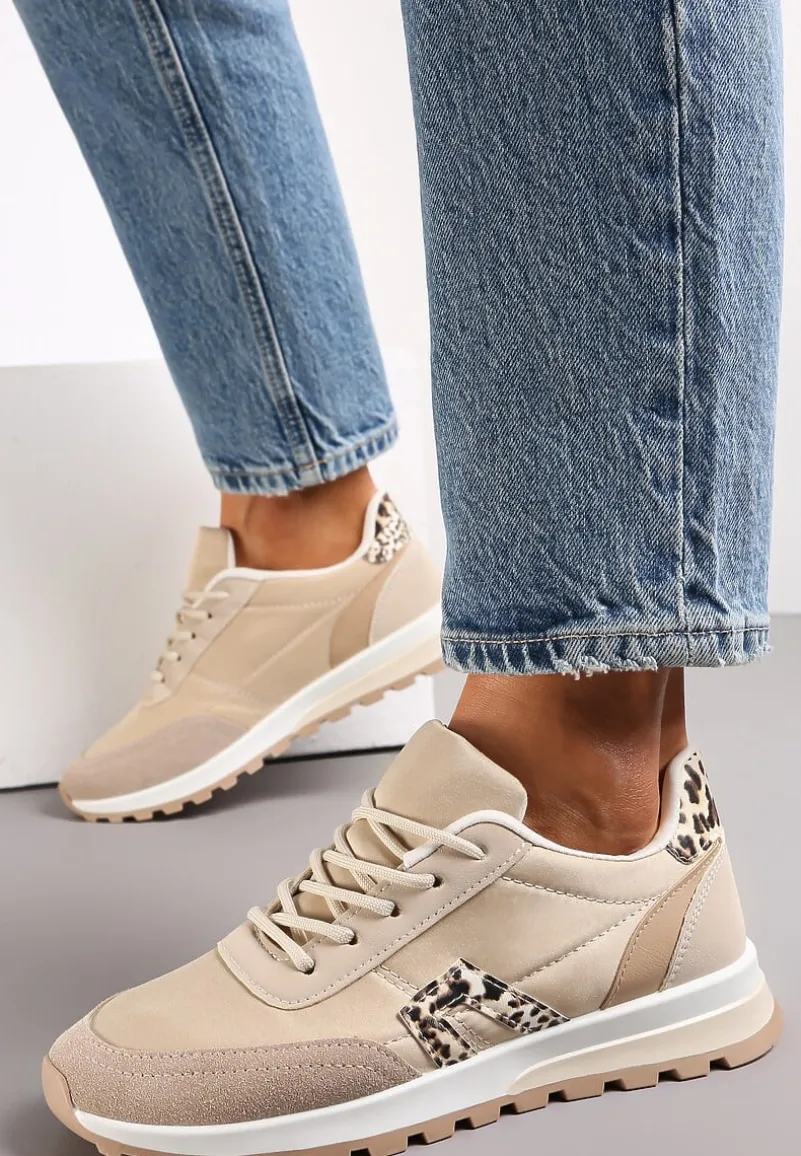 Beżowe Sznurowane Sneakrersy Cashe