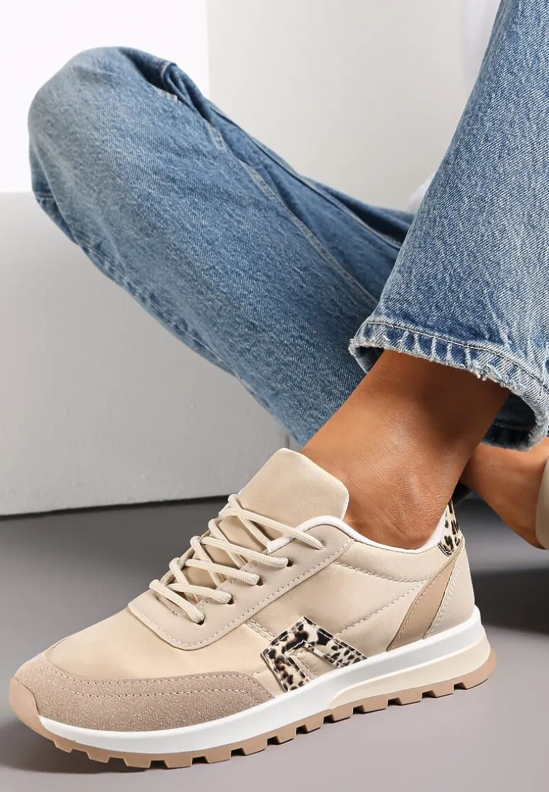 Beżowe Sznurowane Sneakrersy Cashe