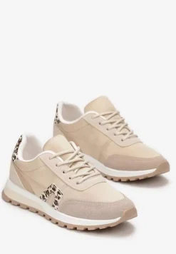 Beżowe Sznurowane Sneakrersy Cashe