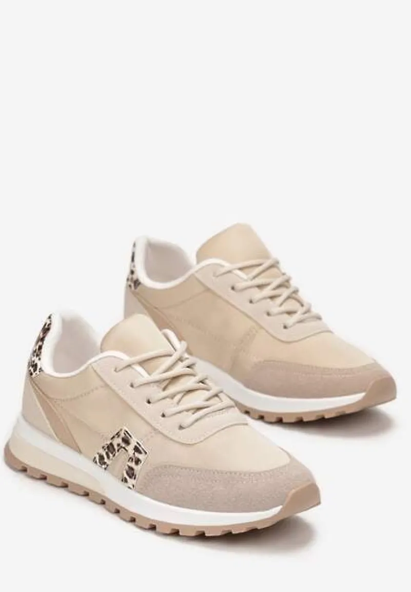 Beżowe Sznurowane Sneakrersy Cashe