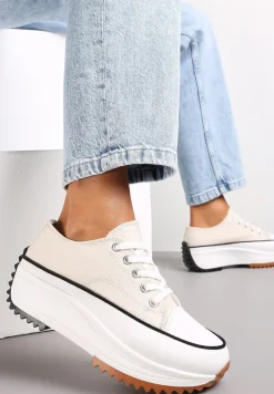 Beżowe Sznurowane Trampki Przed Kostkę Na Platformie Camely