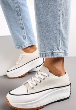 Beżowe Sznurowane Trampki Przed Kostkę Na Platformie Camely