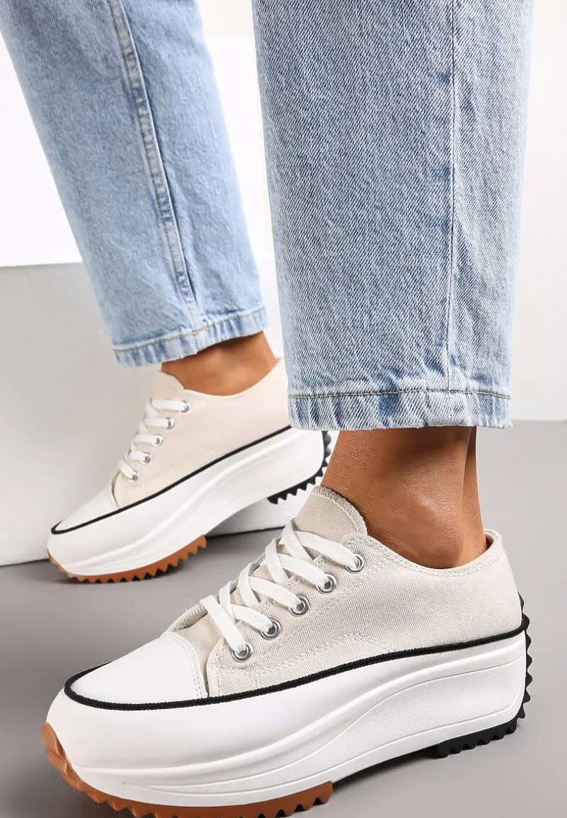 Beżowe Sznurowane Trampki Przed Kostkę Na Platformie Camely