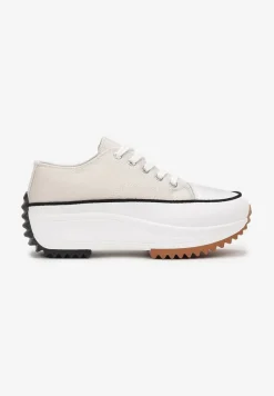 Beżowe Sznurowane Trampki Przed Kostkę Na Platformie Camely